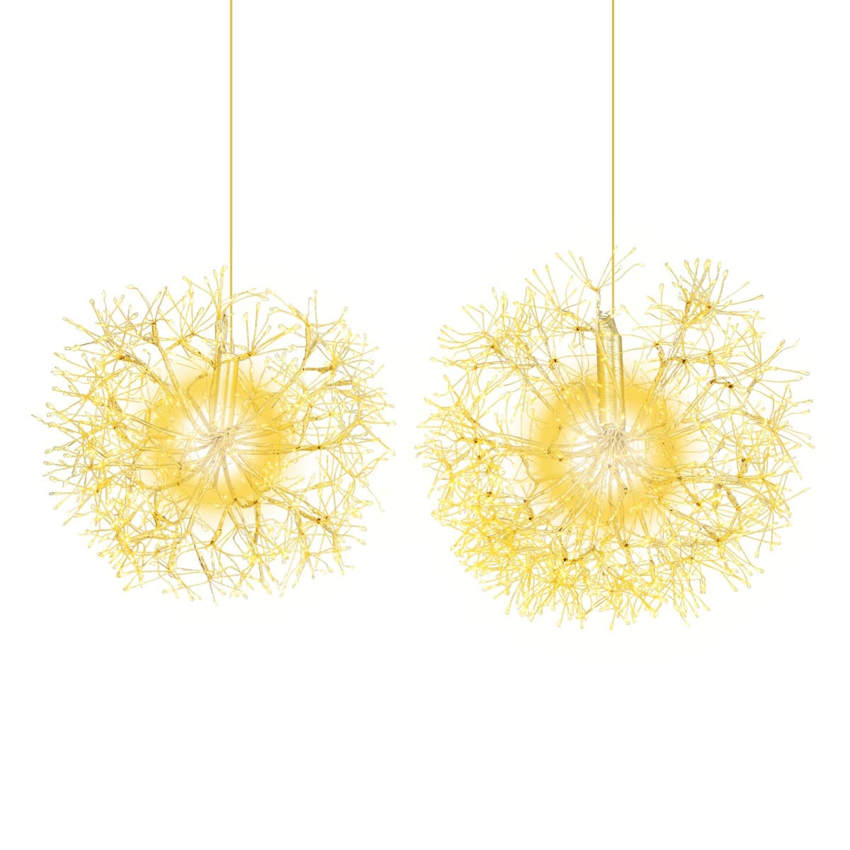 Costway2 Lampes de Noël à Suspendre en Forme de Pissenlit 54 cm et 44 cm Décorations d'Extérieur Pré-éclairées 1488 LED Blanc Chaud Boule