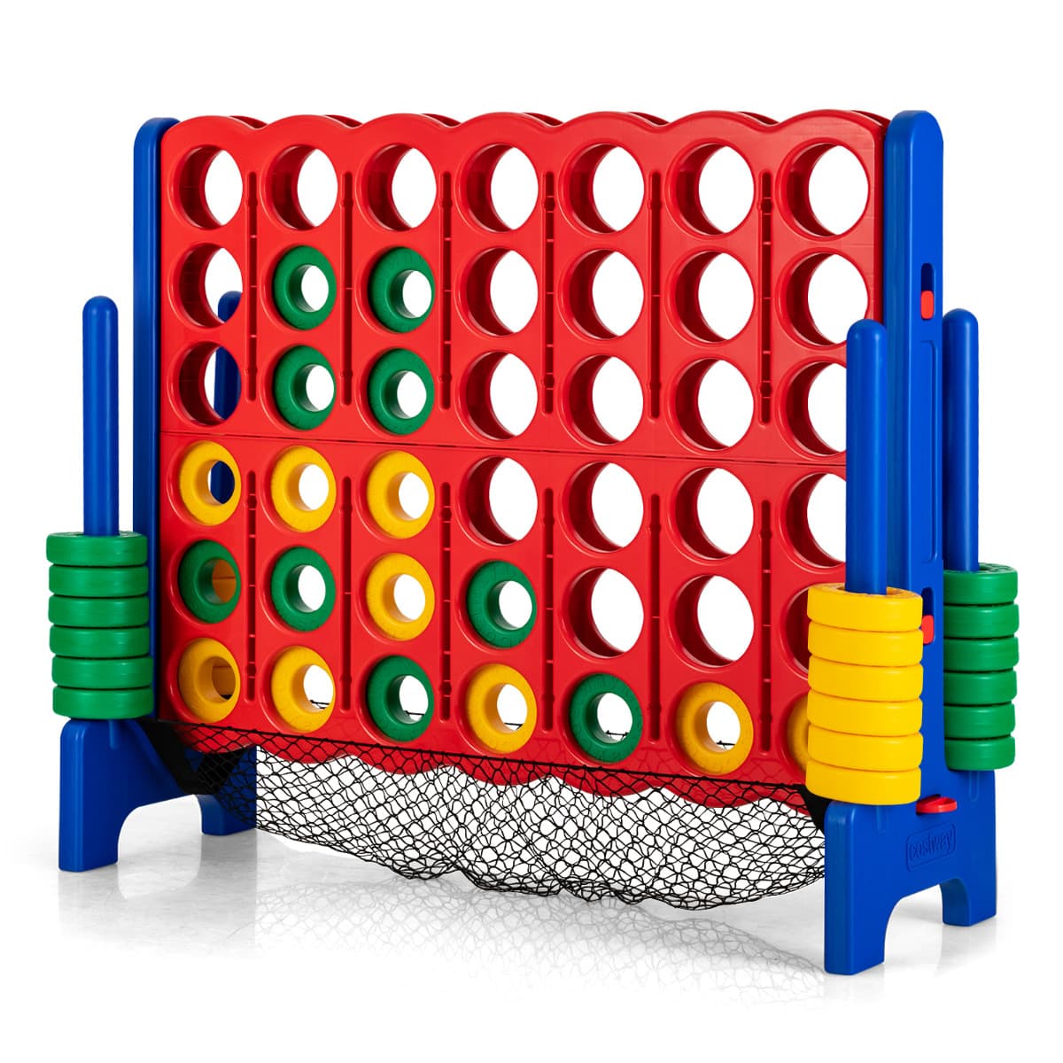 CostwayJeux Puissance 4 Géant 4-à-la-Suite pour Enfant avec Levier de Retrait des Jetons pour Réinitialisation Rapide 42 Anneaux