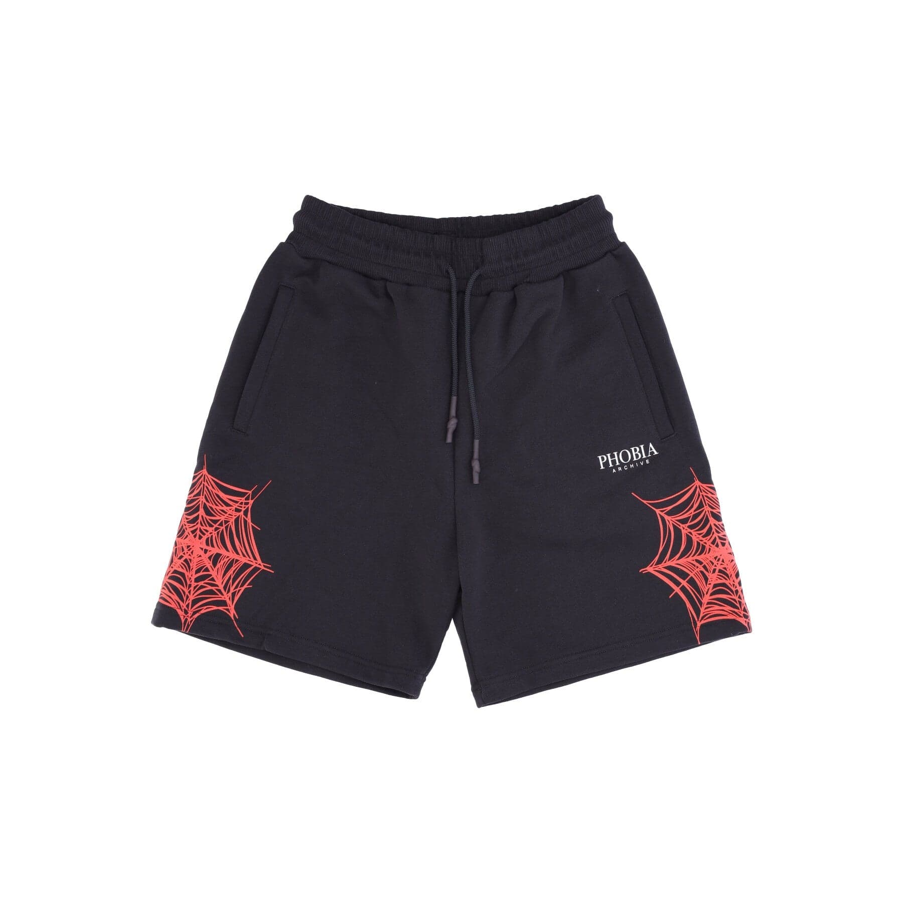 Short de survetement pour hommes, short imprime toile d'araignee, noir/rouge