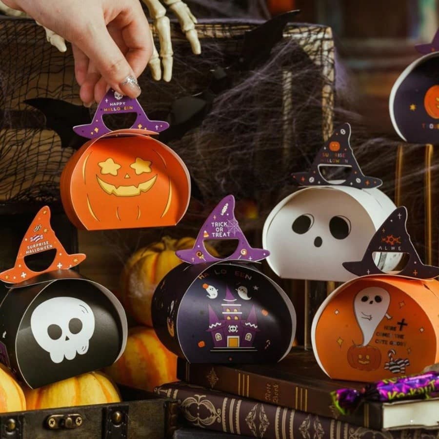Boîte de bonbons Halloween dessin animé Fantôme Citrouille Snack Bonbons Sac d'emballage Cadeau de vacances Boîte cadeau Sac cadeau Maison de