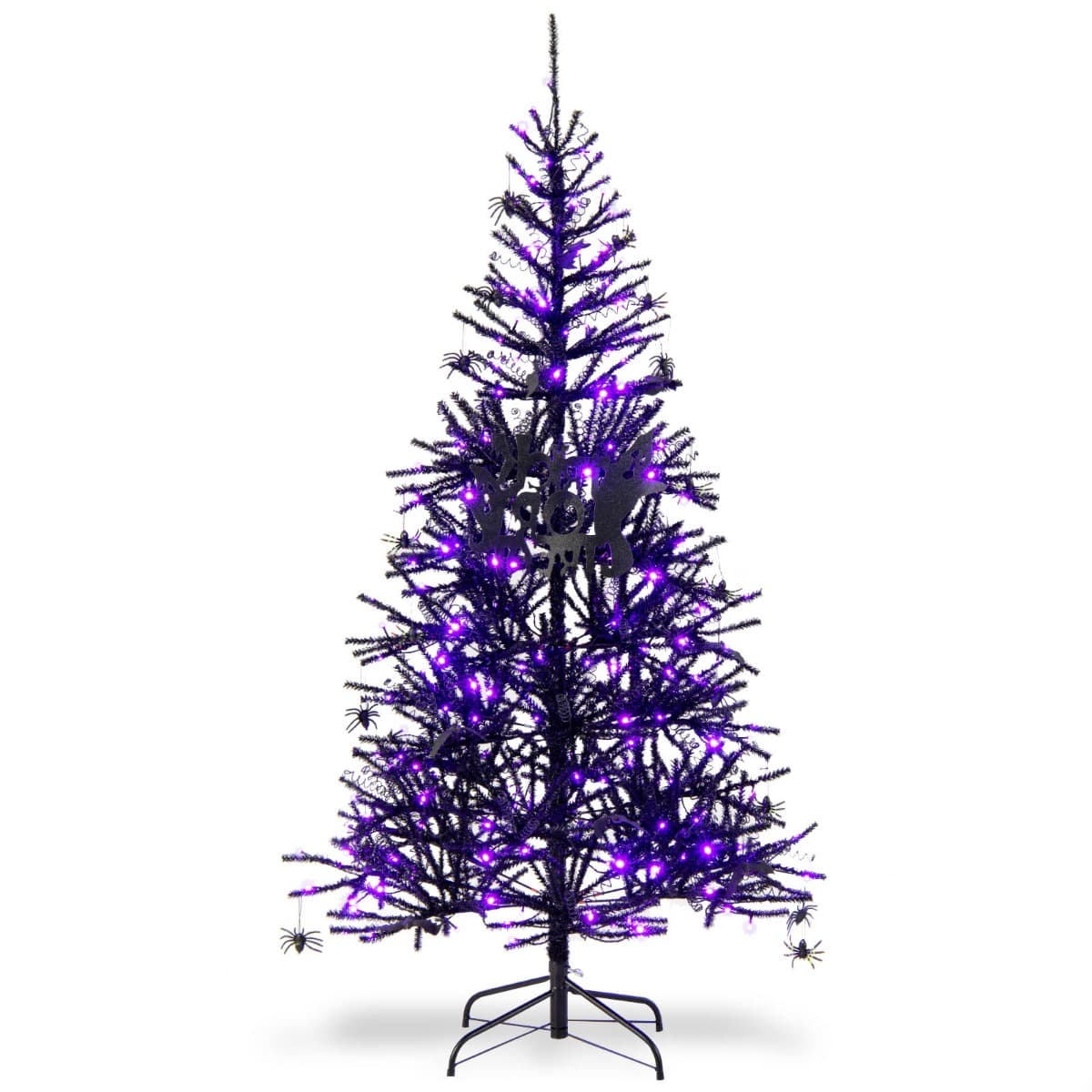CostwaySapin de Noël Noir 180CM Sapin Artificiel d'Halloween avec 791 Branches 250 Lumières Arbre de Décoration pour Maison Bureau