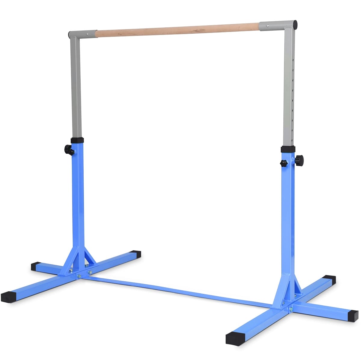 CostwayBarre de Gymnastique Hauteur Réglable Pieds de Support Antidérapants Capacité 100kg en Acier 200x121x91-150cm Bleu